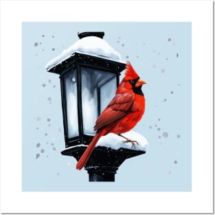 Winter Scene With Cardinal Bird Holiday Christmas Posters and Art